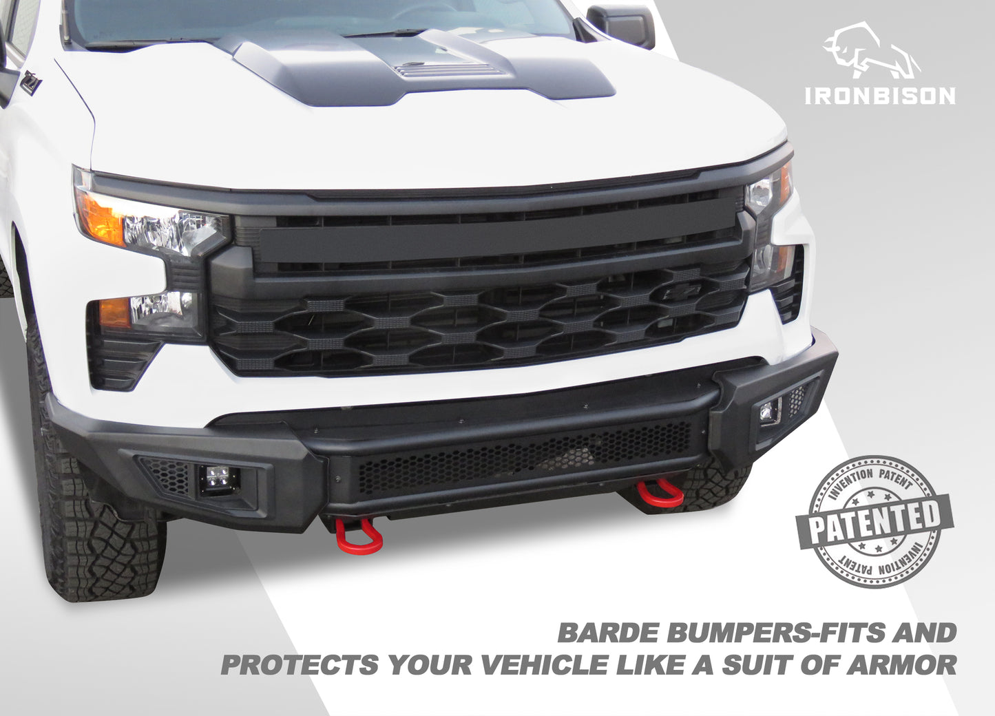 IRONBISON Front Bumper Compatible with 2022-2025 Chevy Silverado 1500 (Exclude 2022 Silverado 1500 LTD), Pickup Truck Silverado Bumper Guard with 2 LED Cube Lights Can Add 30” LED Light Bar