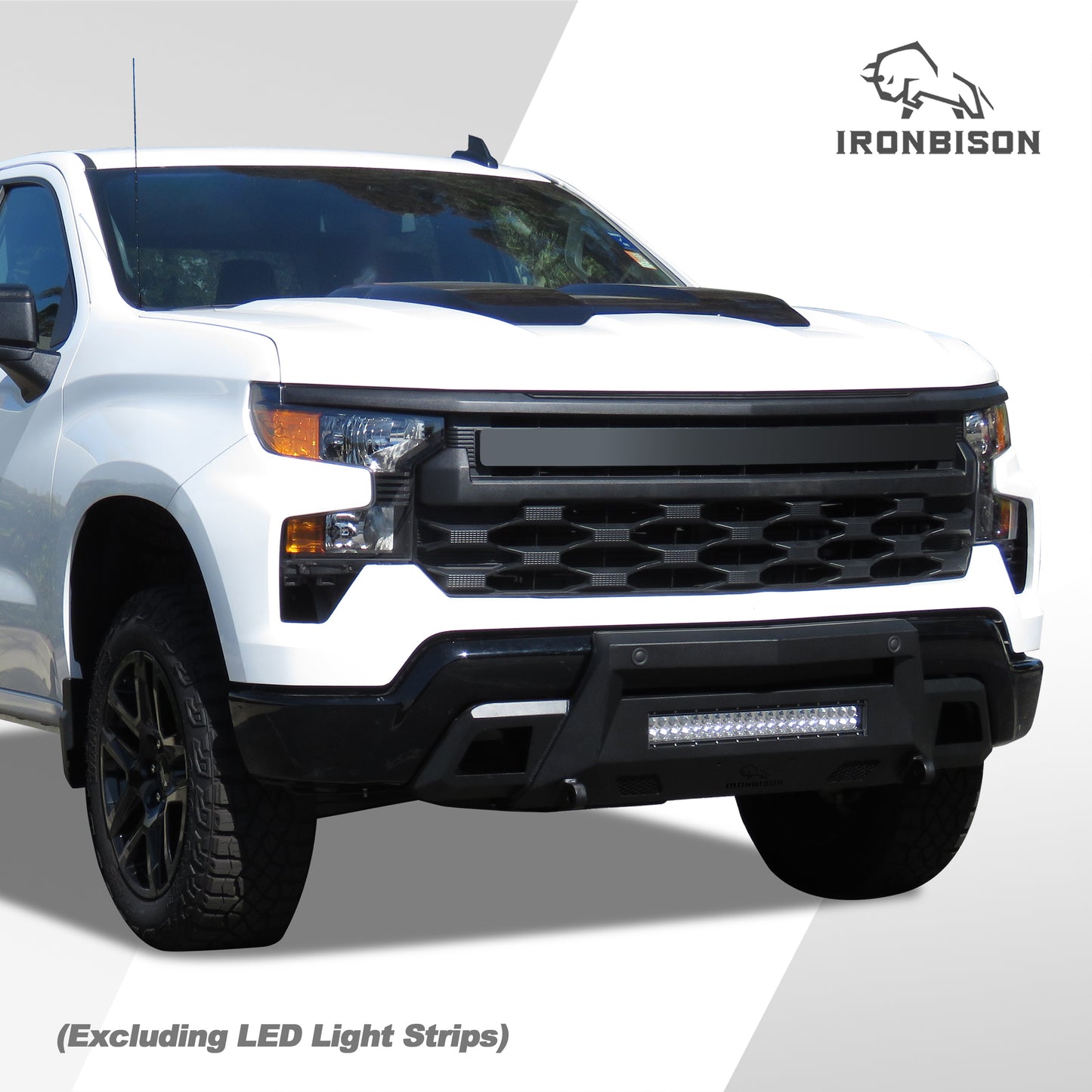 IRONBISON Front Bumper Compatible with 2022-2025 Chevy Silverado 1500 (Exclude 2022 1500 LTD, ZR2, Diese) Truck Pickup Tundra Stubby Bumper Guard Bull Bar Can Add LED Light Bar Fine Texture Black