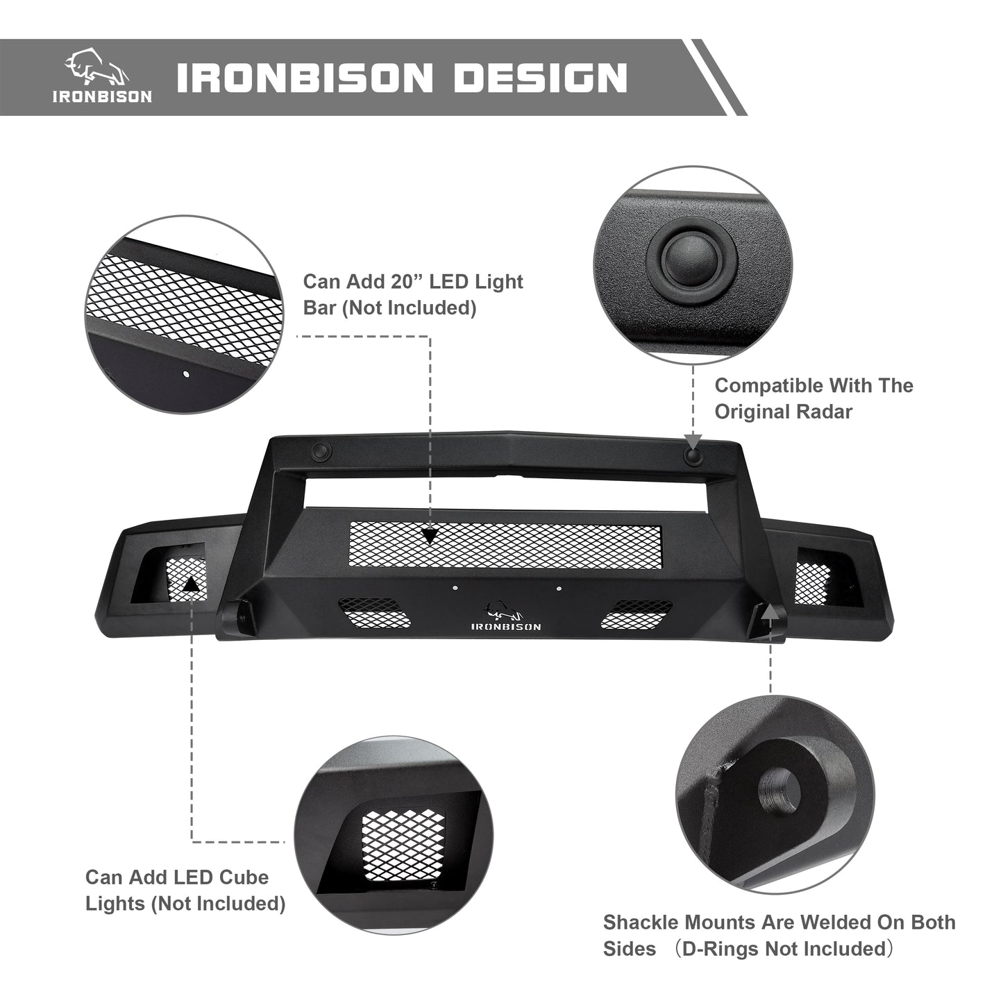 IRONBISON Front Bumper Compatible with 2019-2021 Chevy Silverado 1500 (Inculde Diesel Model & 2022 LTD Model, Exclude 2019 LD Model) Can Add LED Light Bar Fine Texture Black Bumper Guard Bull Bar