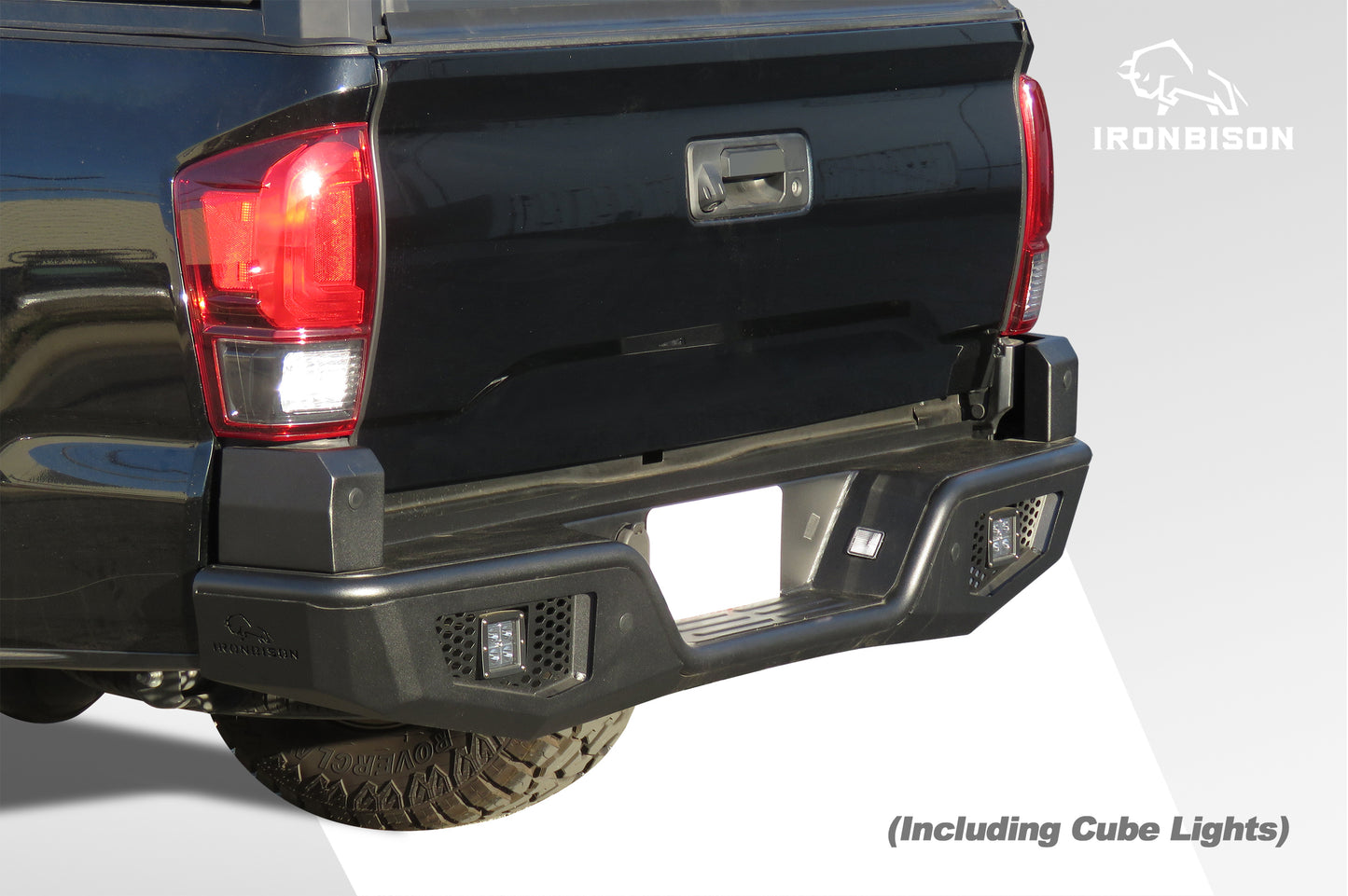 IRONBISON Rear Bumper Compatible with 2016-2023 Toyota Tacoma, Heavy Duty Full Width Pickup Truck Tacoma Back Bumper Guard With Cube Lights Offroad Steel Bumper Fine Texture Black