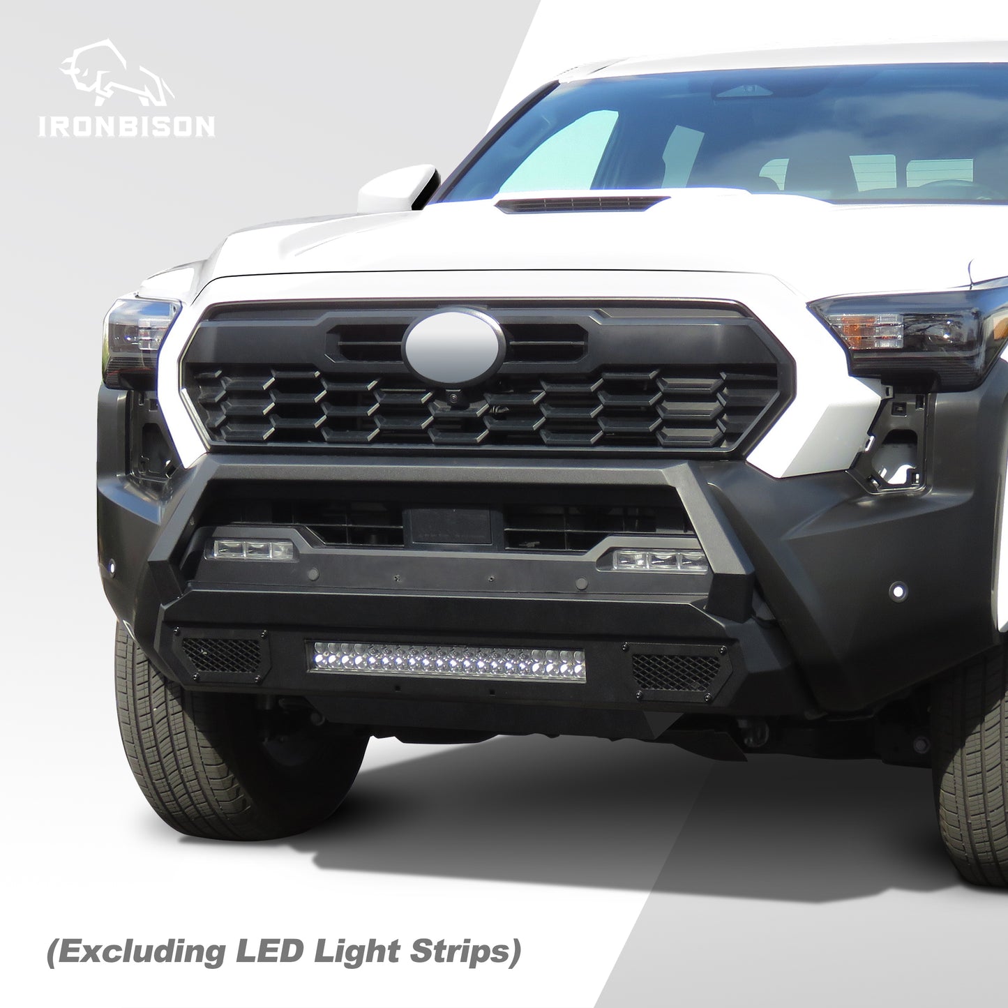 IRONBISON Front Bumper Compatible with 2024-2025 Toyota Tacoma Pickup Truck Stubby Tacoma Bull Bar Bumper Guard Can Add LED Light Bar Fine Texture Black