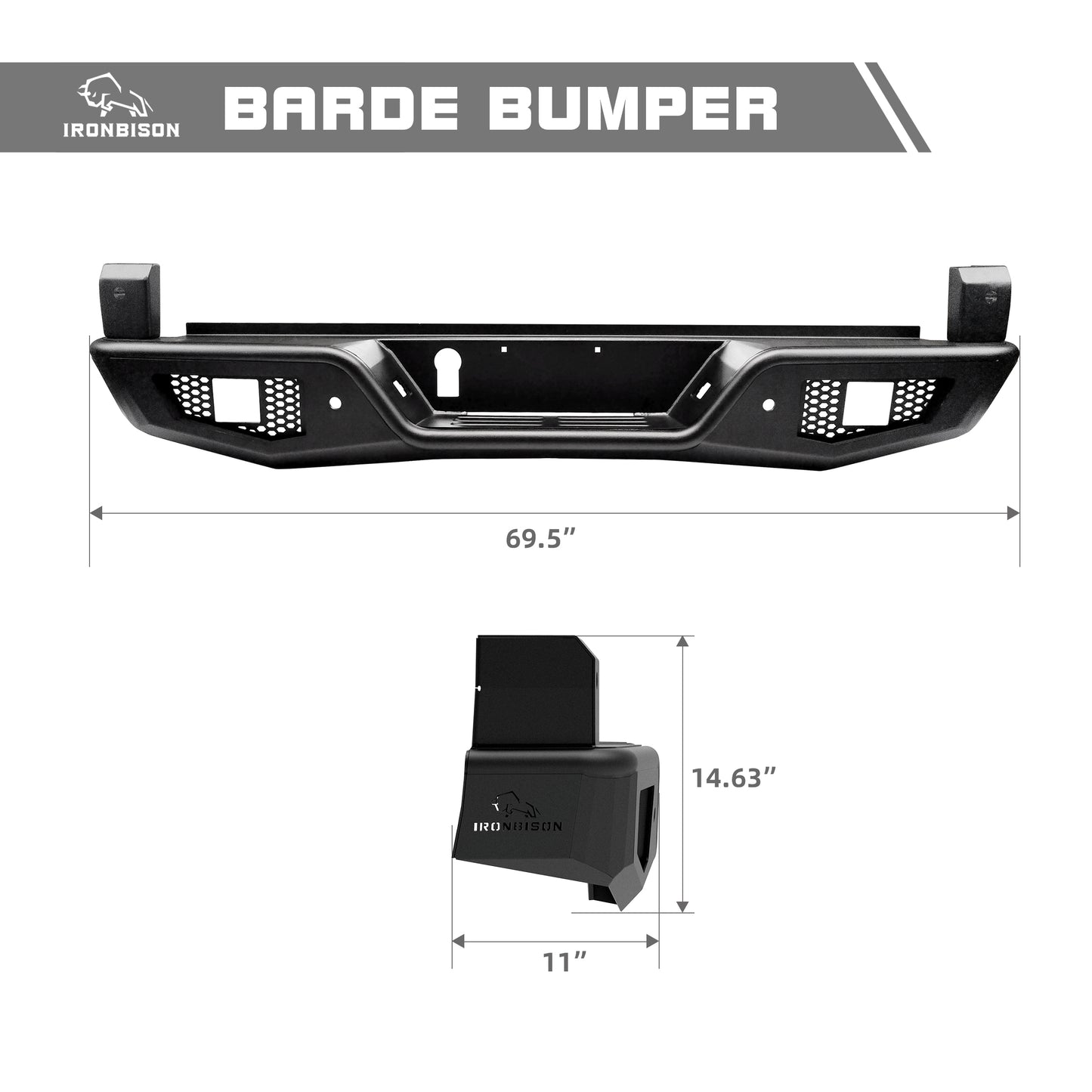 IRONBISON Rear Bumper Compatible with 2016-2023 Toyota Tacoma, Heavy Duty Full Width Pickup Truck Tacoma Back Bumper Guard With Cube Lights Offroad Steel Bumper Fine Texture Black