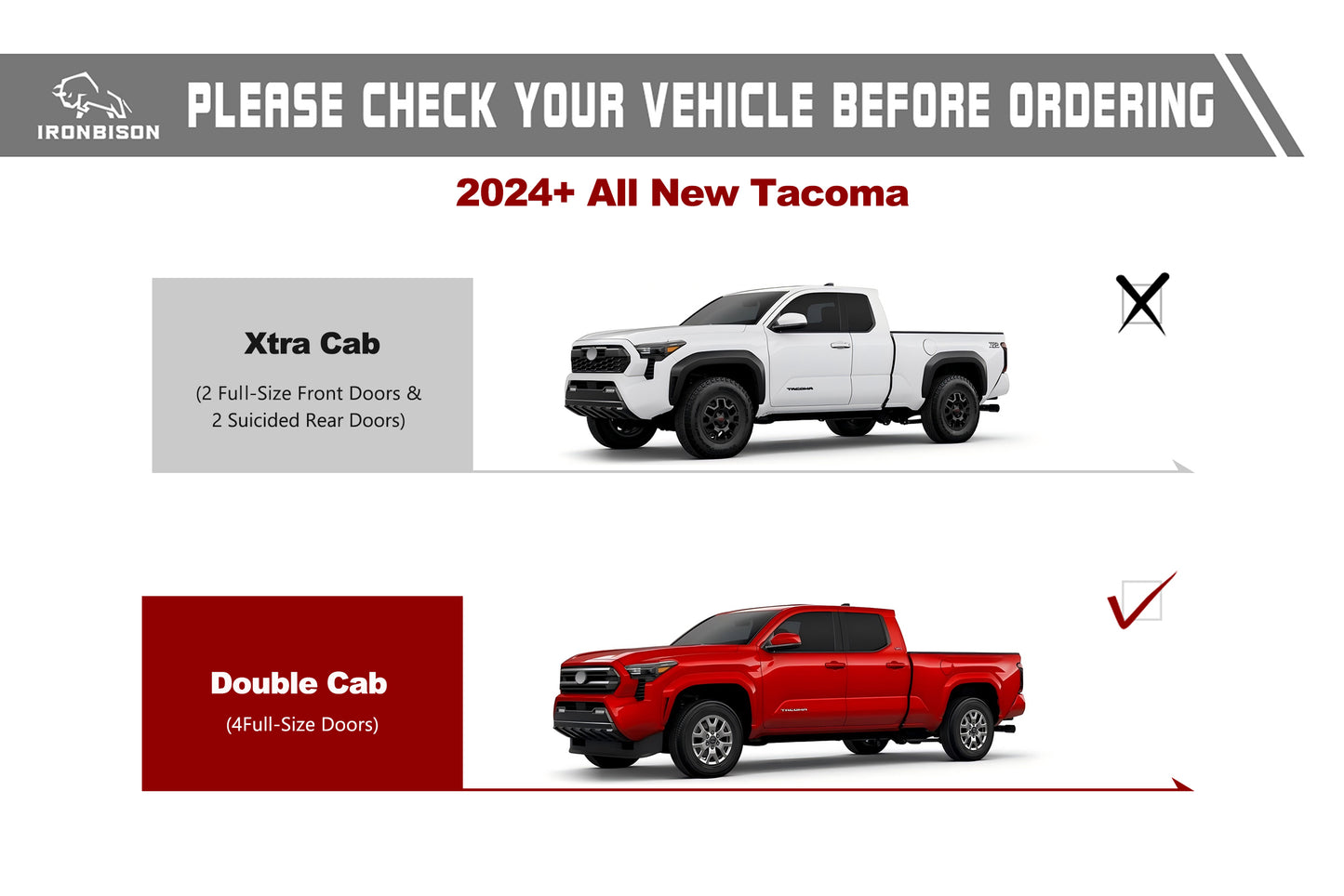 IRONBISON Running Boards Fit 2024-2025 Tacoma Double Cab (Incl. Hybrid model) Heavy Duty Tacoma Side Steps Steel Nerf Bars Step Rails Heavy Texture Black
