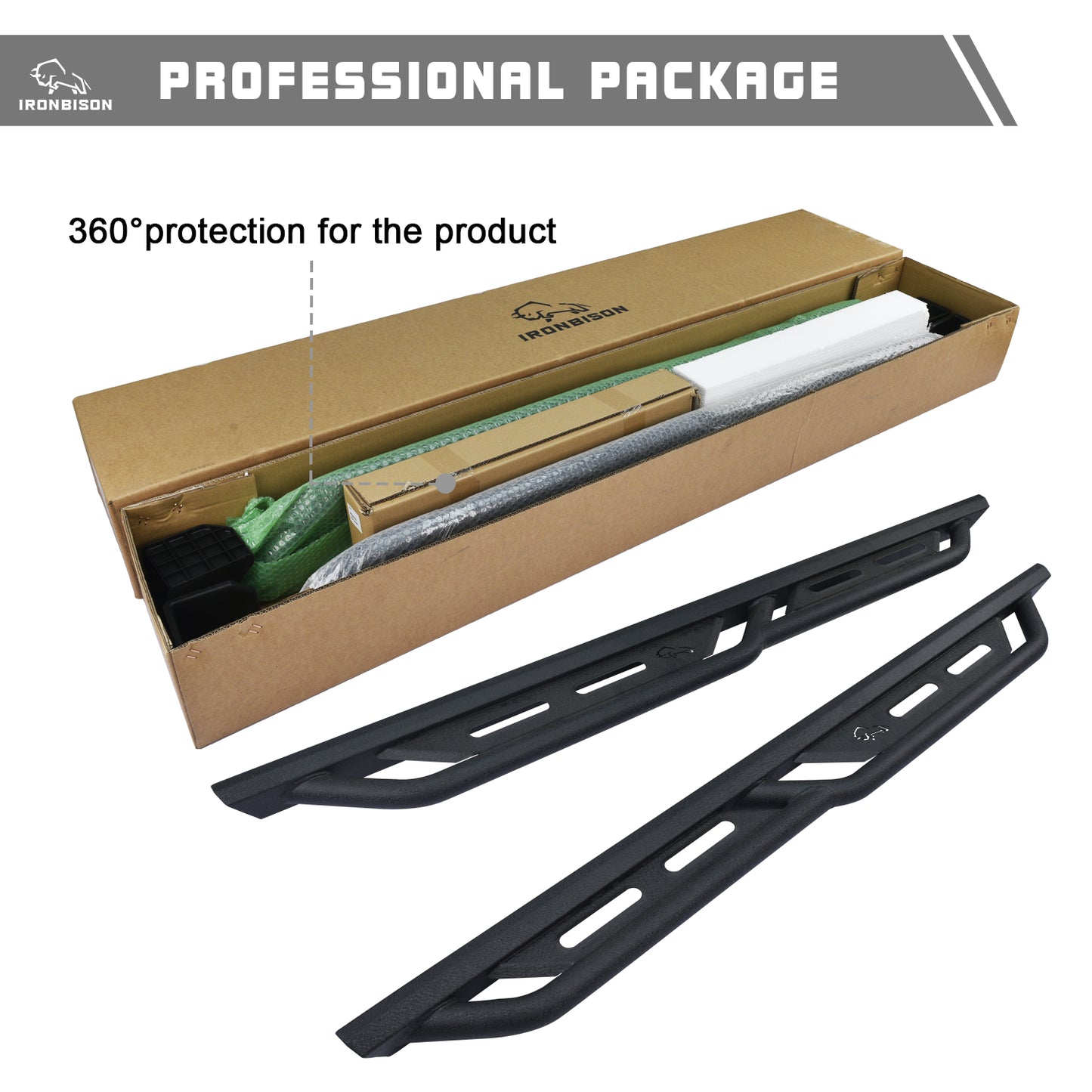 IRONBISON Rocker Steps Running Boards Compatible with 2025-2026 Toyota 4Runner |Side Steps| Nerf Bars |Pickup Truck Accessories |Carbon Steel 2pcs (IB-TRS-037)