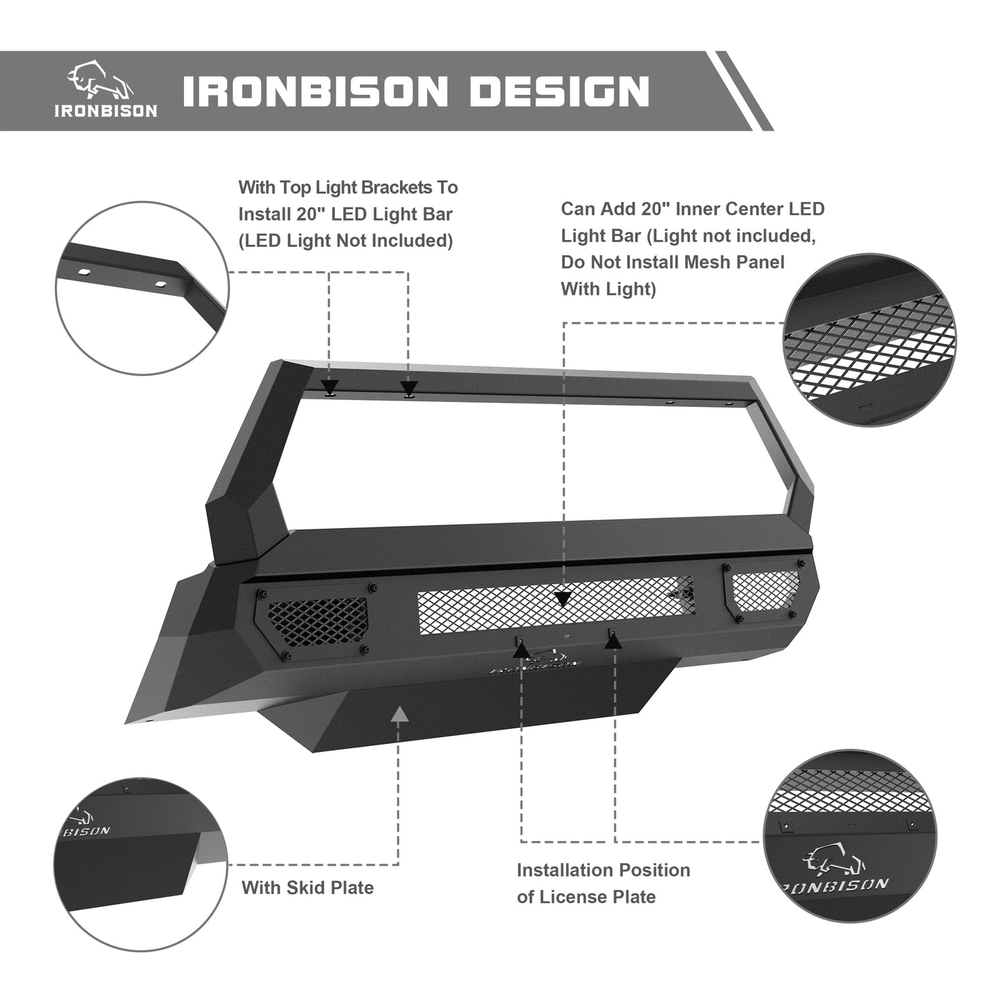 IRONBISON Front Bumper Compatible with 2024-2025 Toyota Tacoma Pickup Truck Stubby Tacoma Bull Bar Bumper Guard Can Add LED Light Bar Fine Texture Black