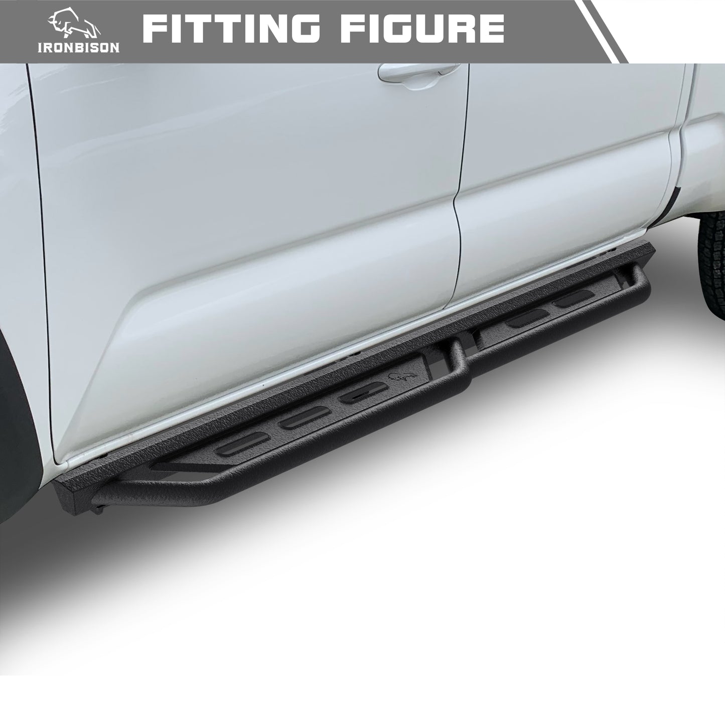 IRONBISON Running Boards Fit 2024-2025 Tacoma Double Cab (Incl. Hybrid model) Heavy Duty Tacoma Side Steps Steel Nerf Bars Step Rails Heavy Texture Black
