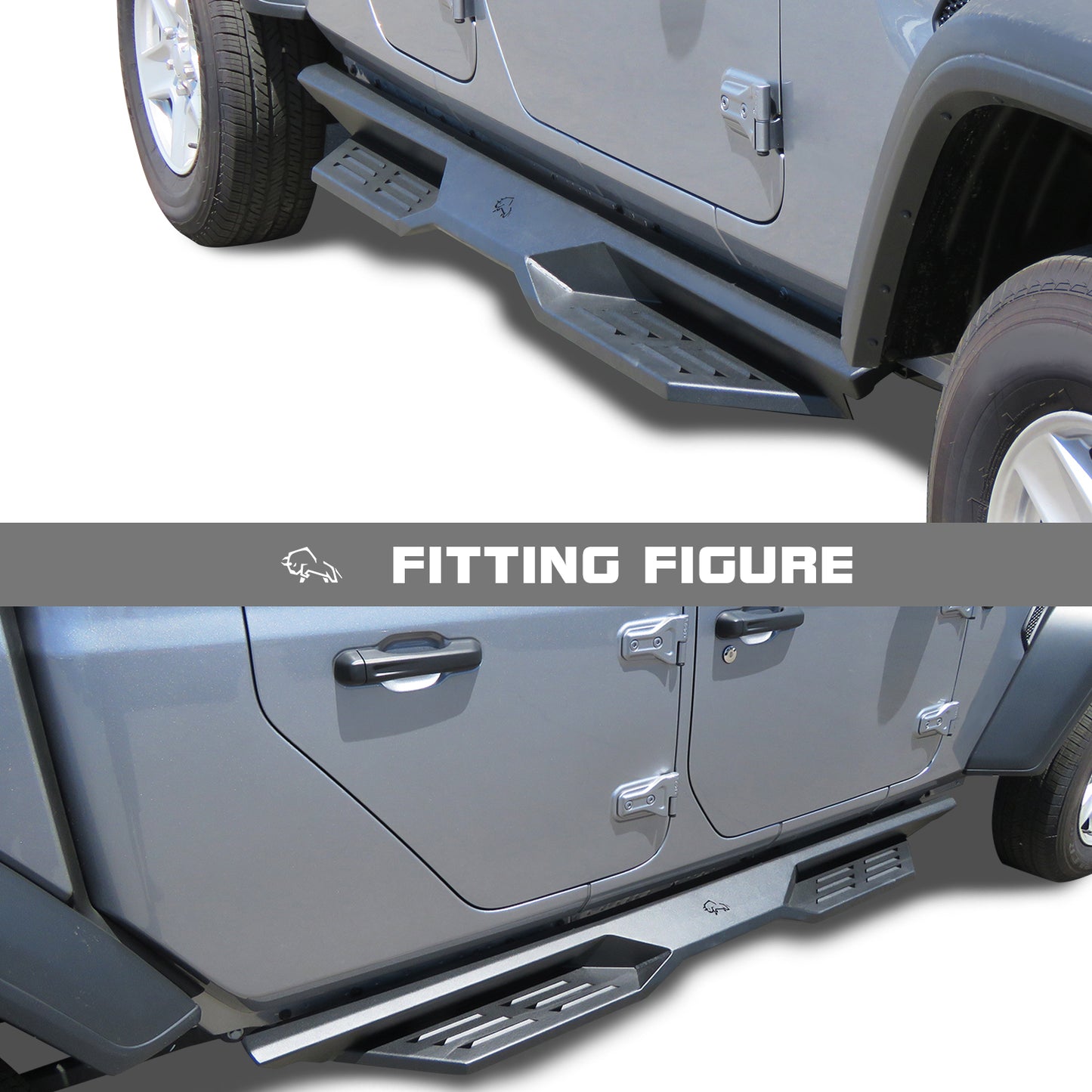 IRONBISON Defender Steps Running Boards Fit 2020-2025 Jeep Gladiator JT Truck Pickup Fine Texture Black Side Steps Nerf Bars Rock Slider Armor (IBDS-J017)