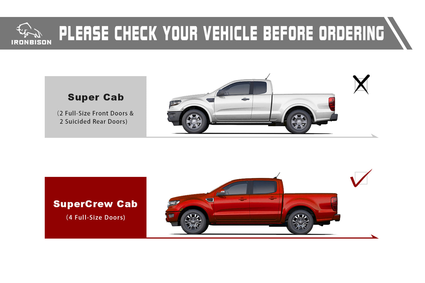 IRONBISON Running Boards Fits 2019-2025 Ford Ranger SuperCrew Cab Heavy Duty Pickup Truck Side Steps Off Road Nerf Bars Step Rails Heavy Texture Black