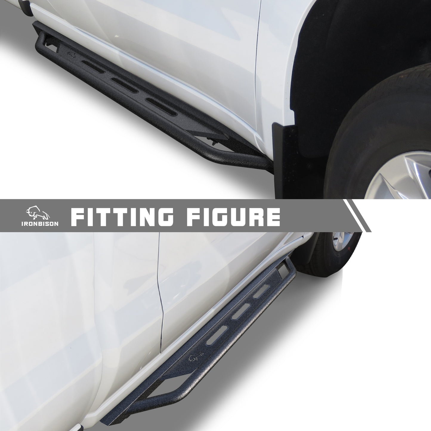 IRONBISON Running Boards Side Steps Fits 2019-2025 Chevy Silverado / GMC Sierra 1500 Regular Cab | 2020-2025 2500/3500 Regular Cab Heavy Duty Pickup Truck Off Road Nerf Bars Heavy Texture Black