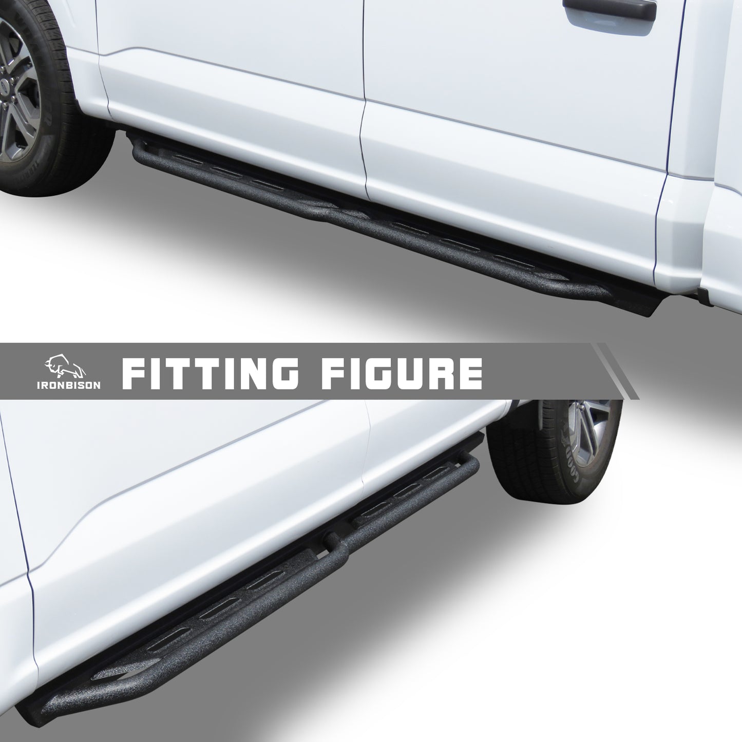 IRONBISON Running Boards Fits 2015-2025 Ford F150 SuperCrew Cab | 2022-2025 F150 Lightning EV SuperCrew Cab | 2017-2025 F250/350/450/550 Super Duty Crew Cab Pickup Truck Side Steps Nerf Bars Heavy Texture Black