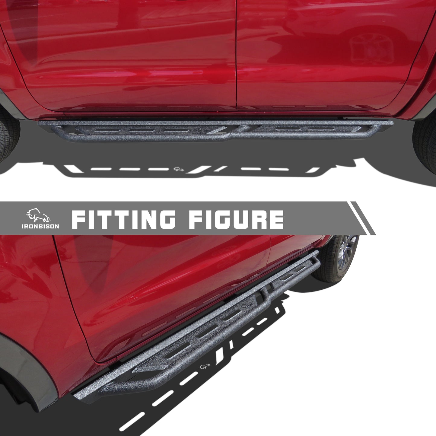IRONBISON Running Boards Fits 2019-2025 Ford Ranger SuperCrew Cab Heavy Duty Pickup Truck Side Steps Off Road Nerf Bars Step Rails Heavy Texture Black
