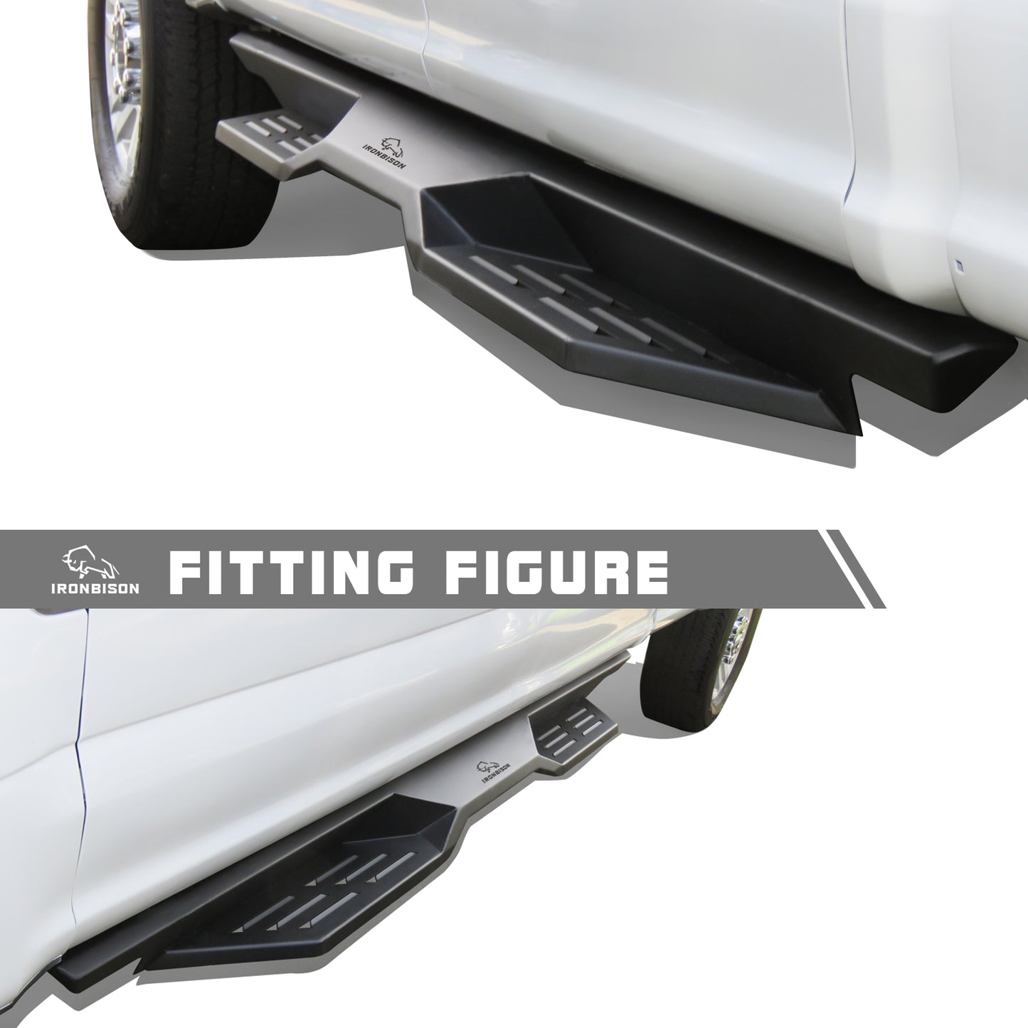IRONBISON Defender Steps Running Boards Fit 2015-2025 Ford F150 & 2022-2025 F150 Lightning EV SuperCrew | 2017-2025 Ford F250 F350 F450 F550 Super Duty Crew Cab Truck Pick Up Fine Texture Black Side Steps Nerf Bars Rock Slider Armor (IBDS-F010)