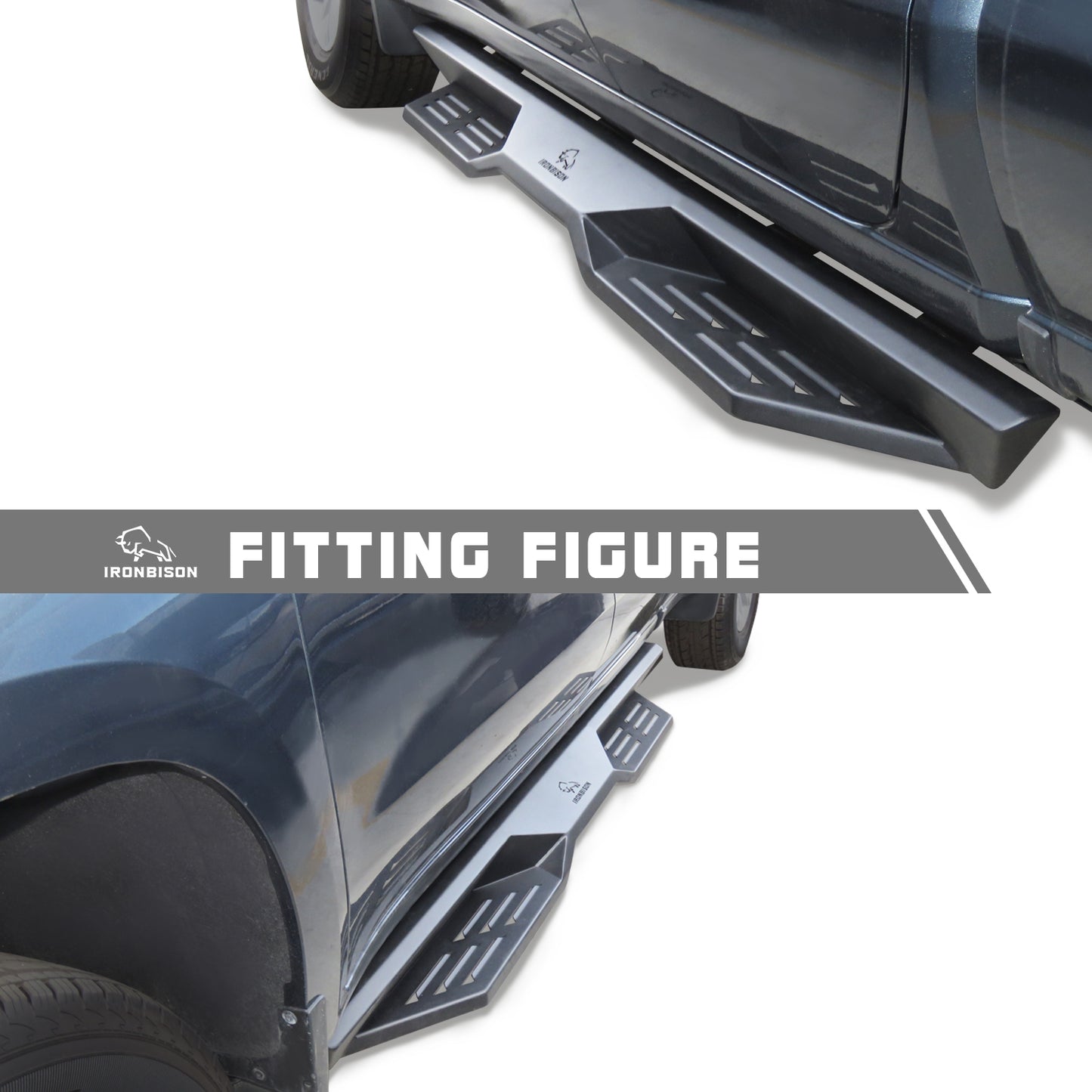 IRONBISON Defender Steps Running Boards Fit 2019-2025 Chevy Silverado/GMC Sierra 1500 | 2020-2025 Chevy Silverado/GMC Sierra 2500/3500 HD Double Cab Pick Up Fine Texture Black Side Steps Nerf Bars Rock Slider Armor (IBDS-C005)