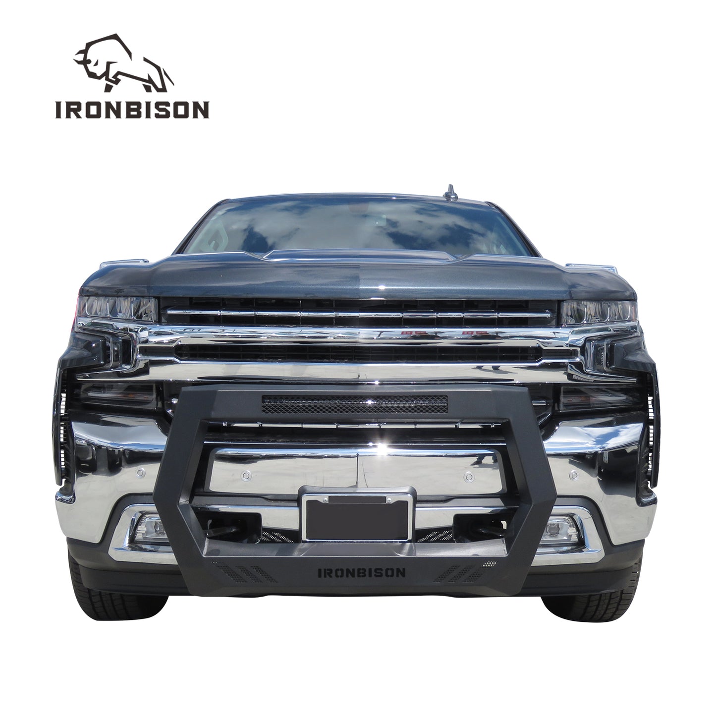 IRONBISON BARDE Bull Bar Compatible with 2019-2021 Chevy Silverado 1500 Pickup Truck (Excl. 2019 Silverado 1500 LD / Trims with Super Cruise System) Fine Textured Black Front Bumper Brush Grille Guard Compatible with 20” LED Light (IBCJC01)