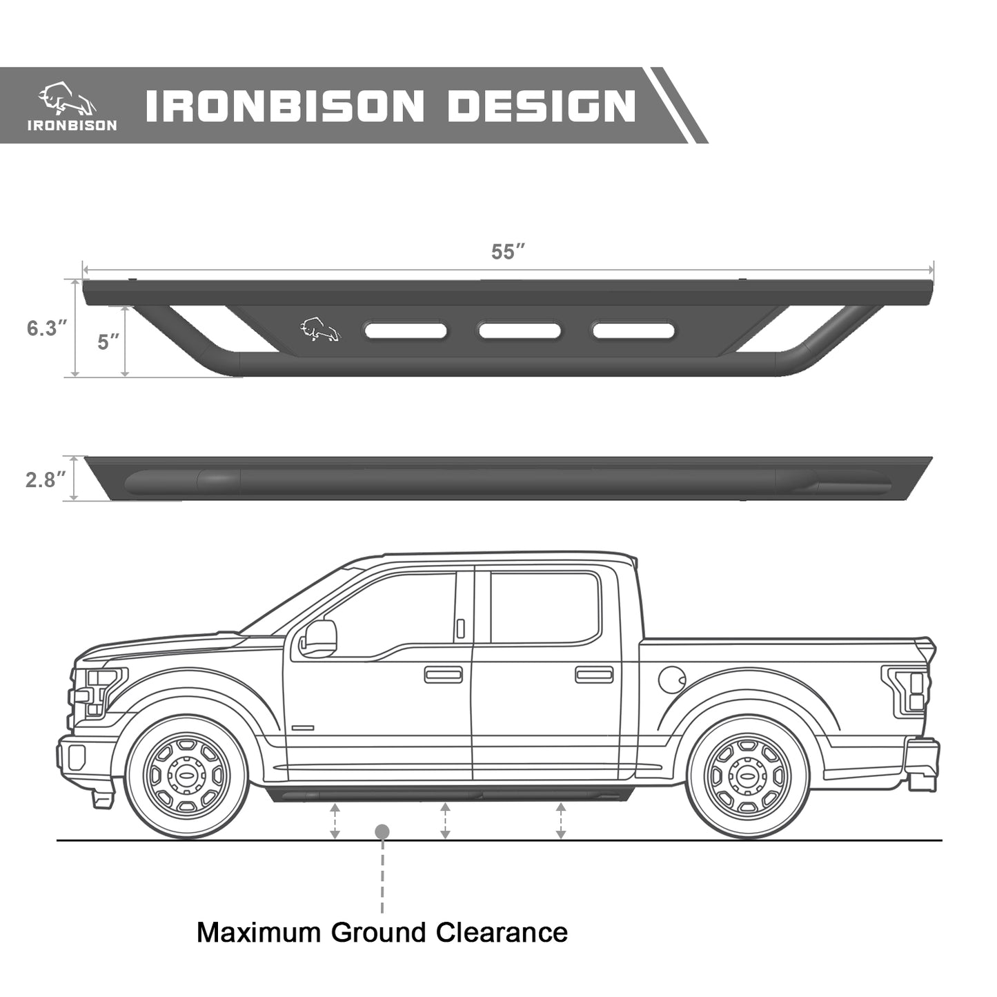 IRONBISON Running Boards Side Steps Fits 2019-2025 Chevy Silverado / GMC Sierra 1500 Regular Cab | 2020-2025 2500/3500 Regular Cab Heavy Duty Pickup Truck Off Road Nerf Bars Heavy Texture Black
