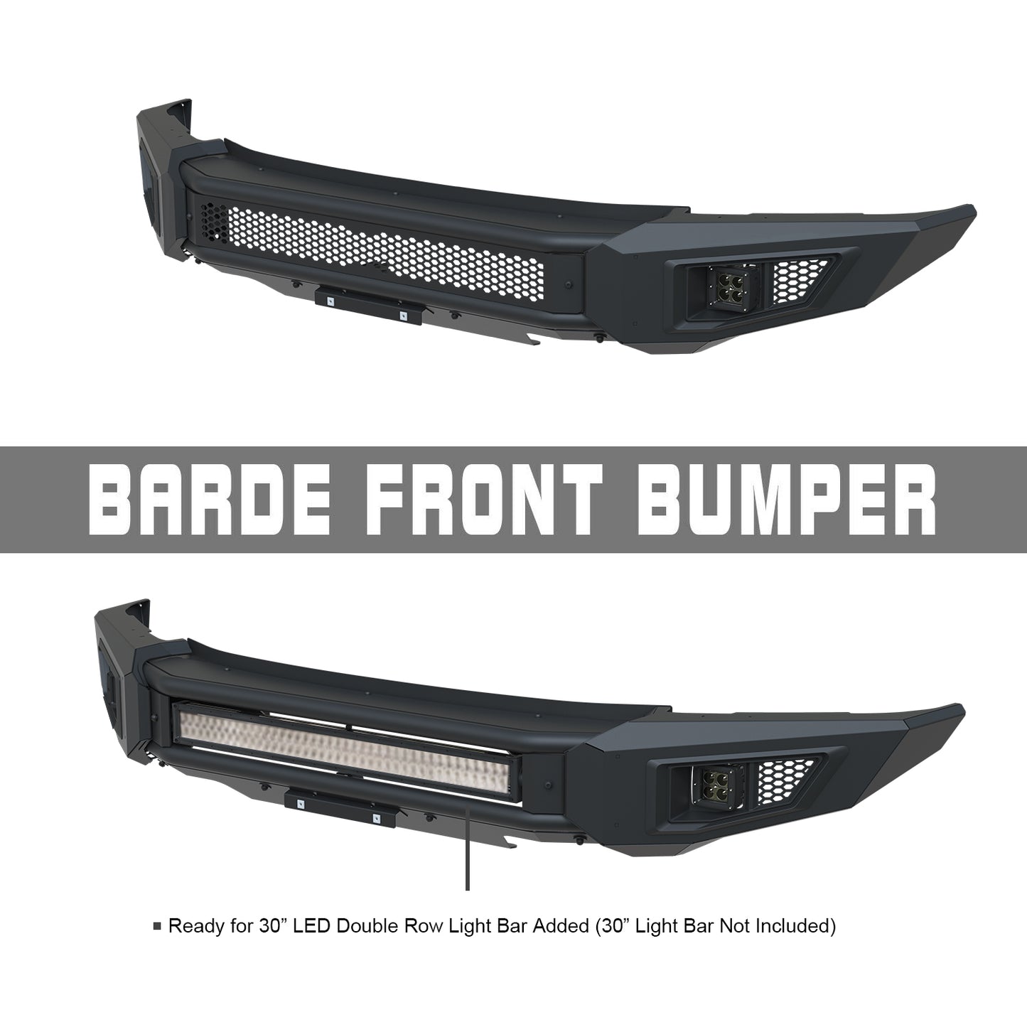 IRONBISON BARDE Front Bumper Compatible with 2015-2017 Ford F150 Truck Pickup Heavy Textured Black Off Road Replacement Bull Bar Rock Armor with 2 LED Fog Light Splash Guard Can Add 30” LED Light Bar (IBBFF002)
