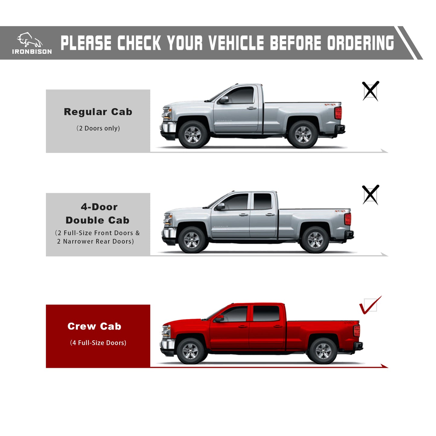 IRONBISON Running Boards Fits 2019-2025 Chevy Silverado / GMC Sierra 1500 | 2020-2025 2500/3500 Crew Cab Heavy Duty Pickup Truck Side Steps Off Road Nerf Bars Heavy Texture Black