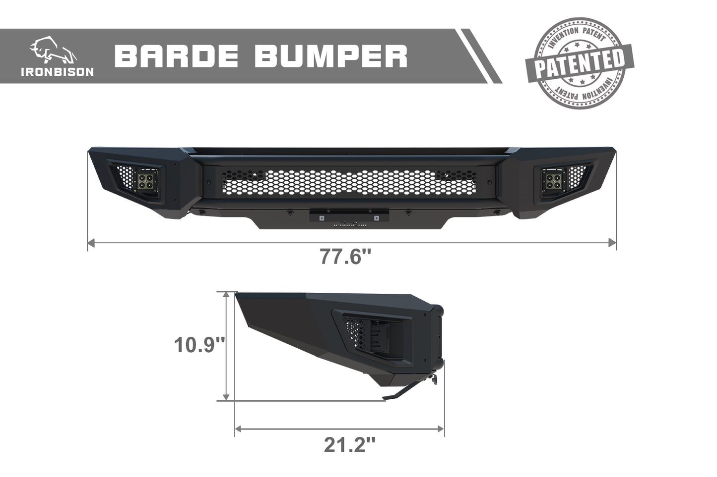 IRONBISON BARDE Front Bumper Compatible with 2015-2017 Ford F150 Truck Pickup Heavy Textured Black Off Road Replacement Bull Bar Rock Armor with 2 LED Fog Light Splash Guard Can Add 30” LED Light Bar (IBBFF002)