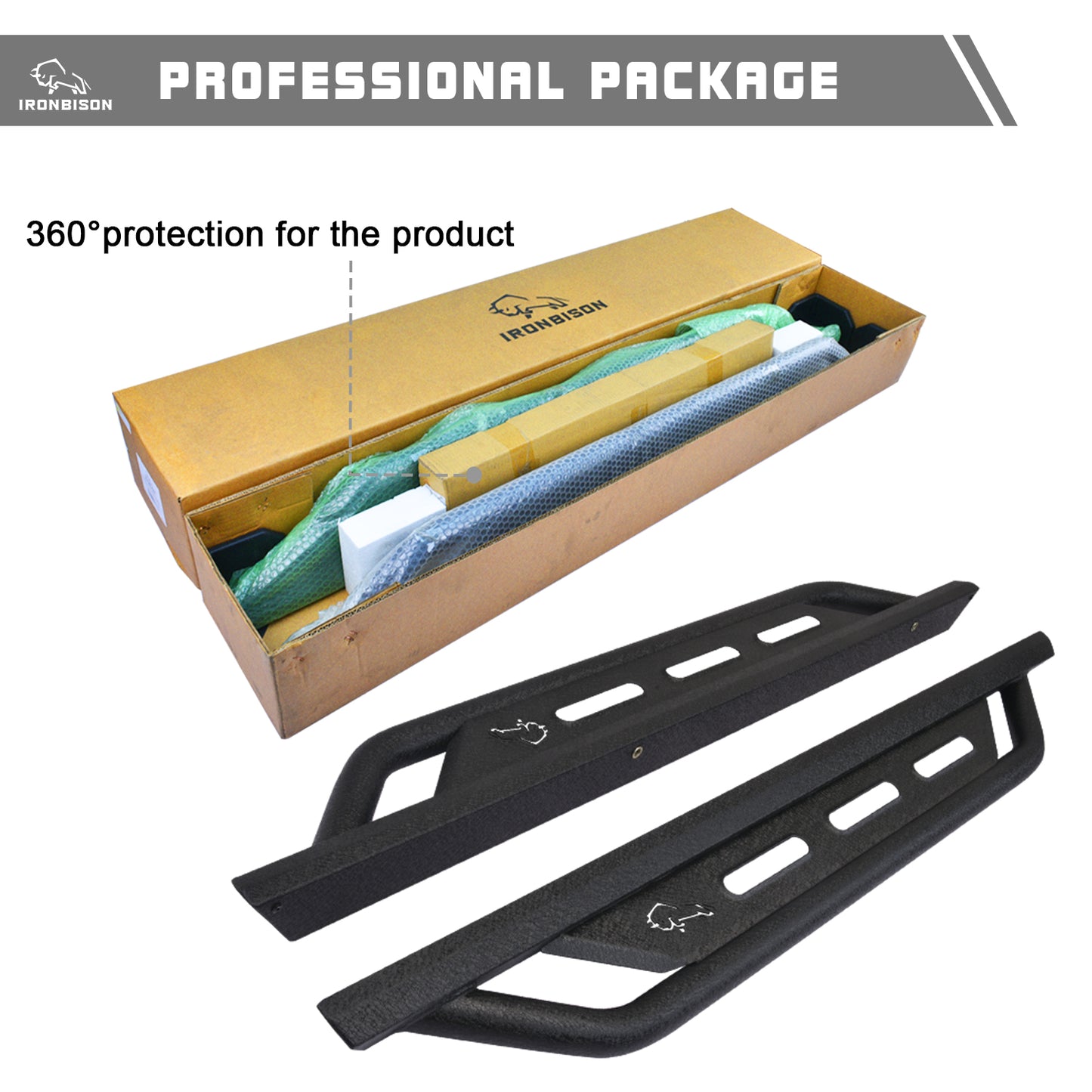 IRONBISON Running Boards Side Steps Fits 2019-2025 Chevy Silverado / GMC Sierra 1500 Regular Cab | 2020-2025 2500/3500 Regular Cab Heavy Duty Pickup Truck Off Road Nerf Bars Heavy Texture Black