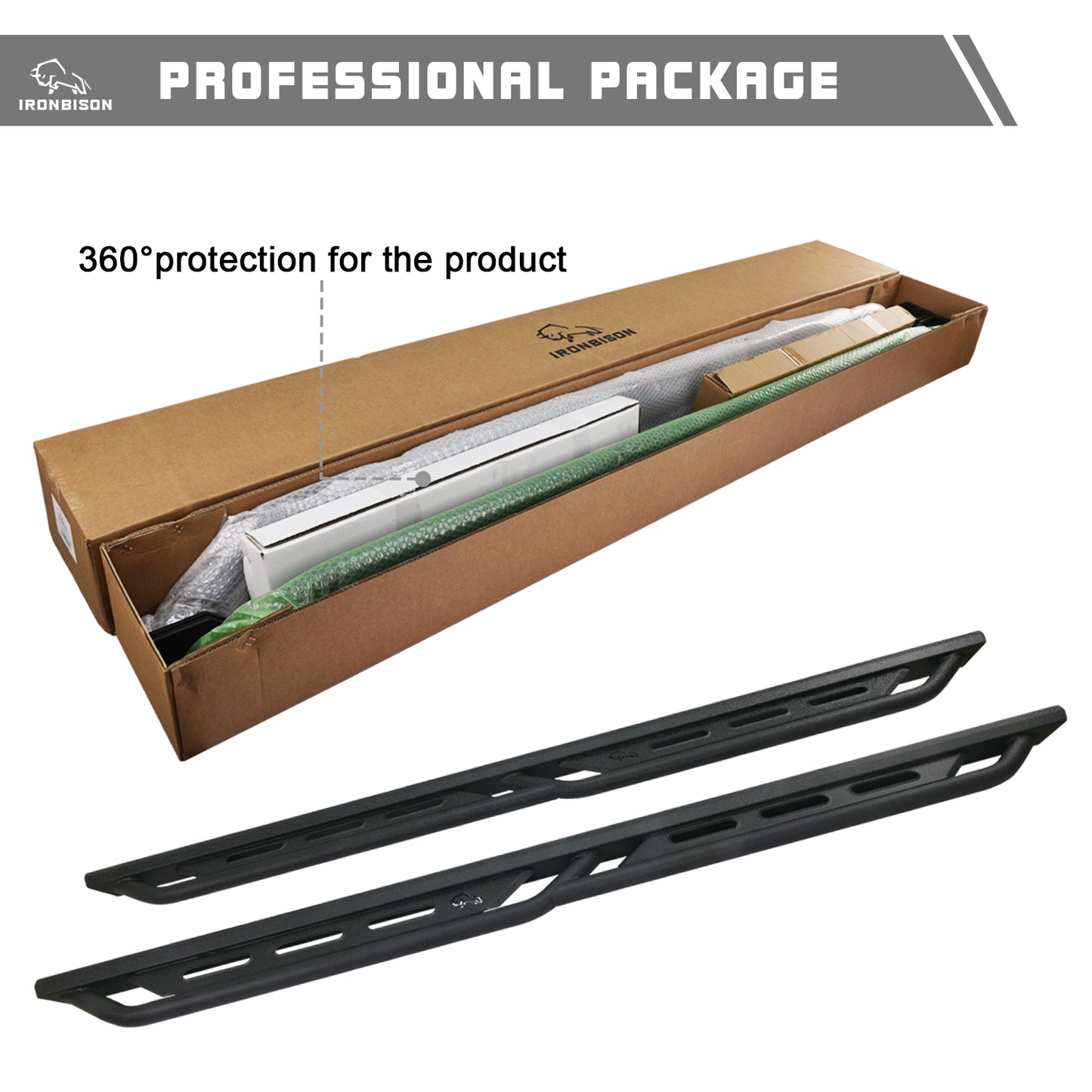 IRONBISON Running Boards Fits 2019-2025 Chevy Silverado / GMC Sierra 1500 | 2020-2025 2500/3500 Crew Cab Heavy Duty Pickup Truck Side Steps Off Road Nerf Bars Heavy Texture Black