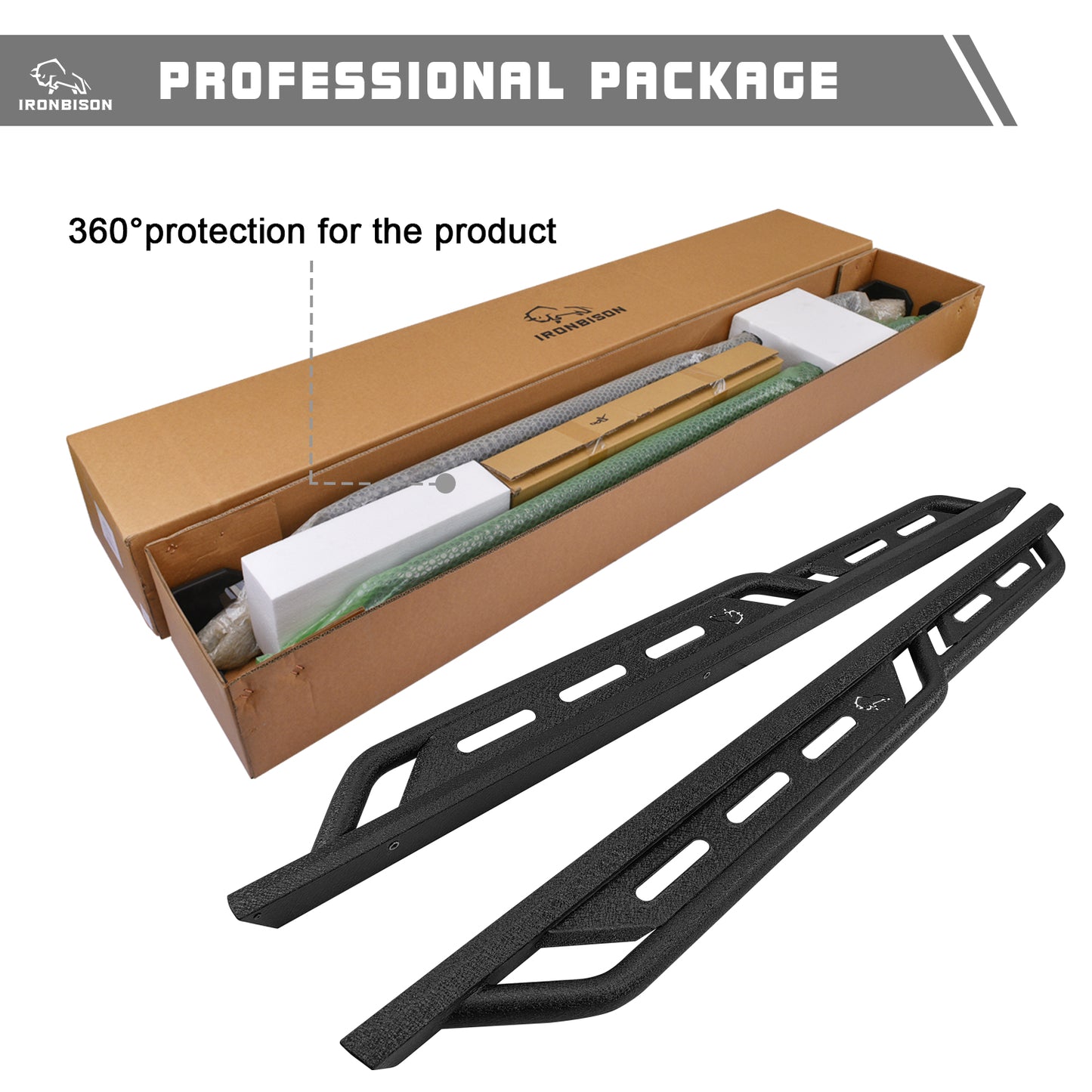 IRONBISON Rocker Steps Running Boards Compatible with 2019-2026 Ford Ranger SuperCrew Cab |Side Steps| Nerf Bars |Pickup Truck Accessories |Carbon Steel 2pcs (IB-FRS-015)