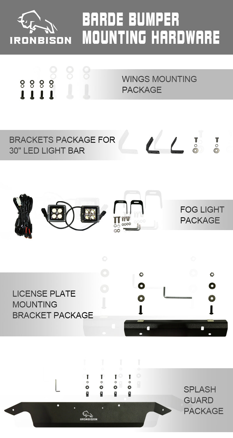 IRONBISON BARDE Front Bumper Compatible with 2015-2017 Ford F150 Truck Pickup Heavy Textured Black Off Road Replacement Bull Bar Rock Armor with 2 LED Fog Light Splash Guard Can Add 30” LED Light Bar (IBBFF002)