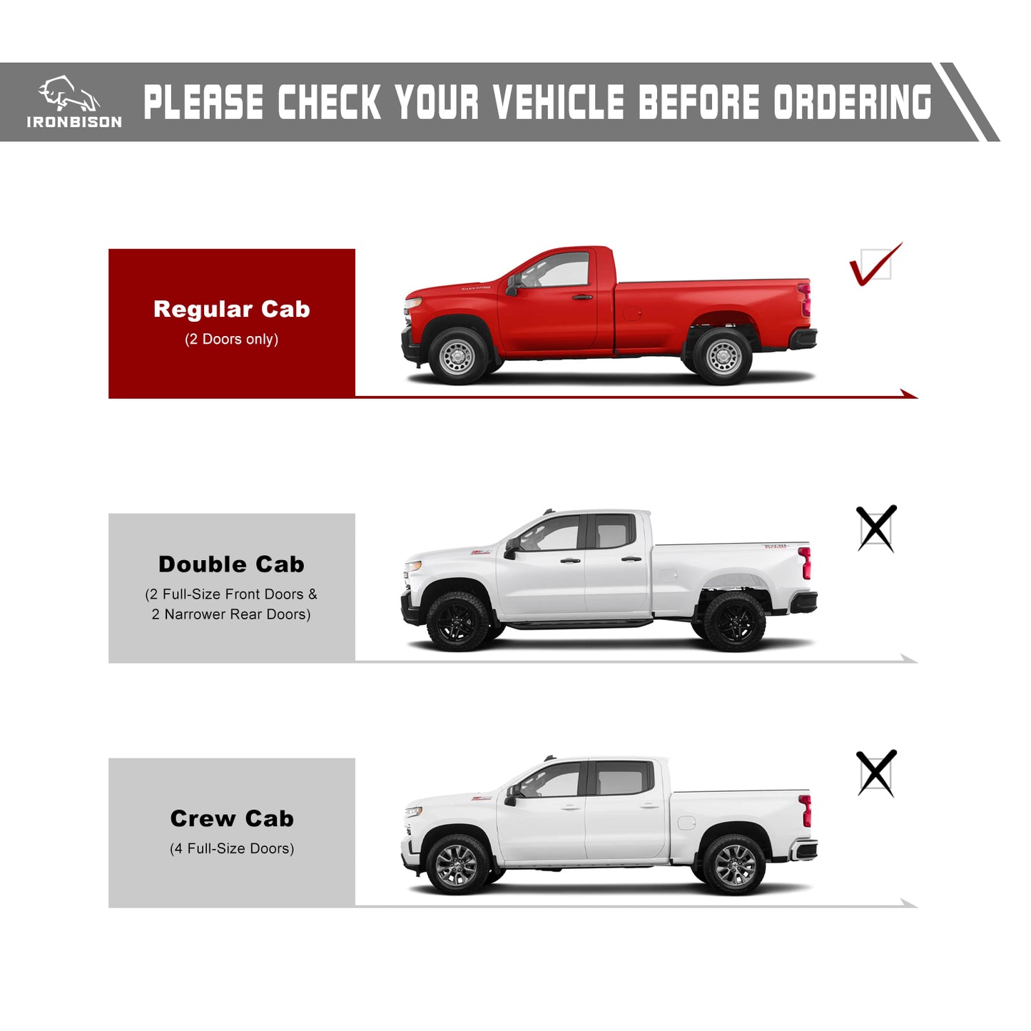 IRONBISON Running Boards Side Steps Fits 2019-2025 Chevy Silverado / GMC Sierra 1500 Regular Cab | 2020-2025 2500/3500 Regular Cab Heavy Duty Pickup Truck Off Road Nerf Bars Heavy Texture Black
