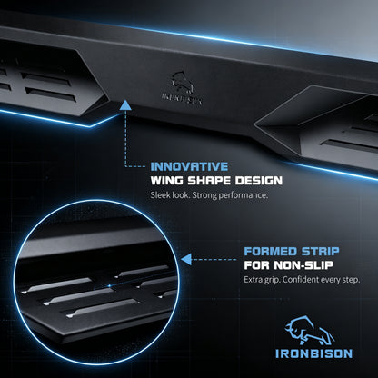 IRONBISON Defender Steps Running Boards Compatible with 2019-2026 RAM 1500 Quad Cab (Excl. 2019-2024 Ram 1500 Classic) Pickup Truck Side Steps Nerf Bars Carbon Steel 2pcs (IBDS-D009)