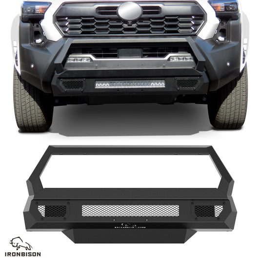 IRONBISON Front Bumper Compatible with 2024-2025 Toyota Tacoma Pickup Truck Stubby Tacoma Bull Bar Bumper Guard Can Add LED Light Bar Fine Texture Black