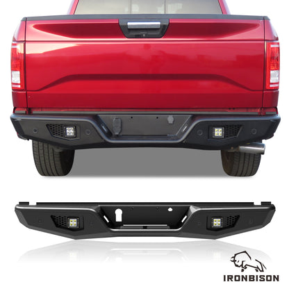 IRONBISON Rear Bumper Compatible with 2015-2020 Ford F150, Full Width Pickup Truck F150 Back Bumper Guard Accommodates Factory Hitch Receiver Off-Road Steel Rear Bumper Fine Texture Black