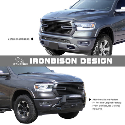 IRONBISON Front Bumper Compatible with 2019-2024 RAM 1500 (Exclude 19-24 Classic, 19-24 Diesel, 19-24 Rebel, 21-24 TRX Model) Can Add LED Light Bar Fine Texture Black Truck Bumper Guard Bull Bar