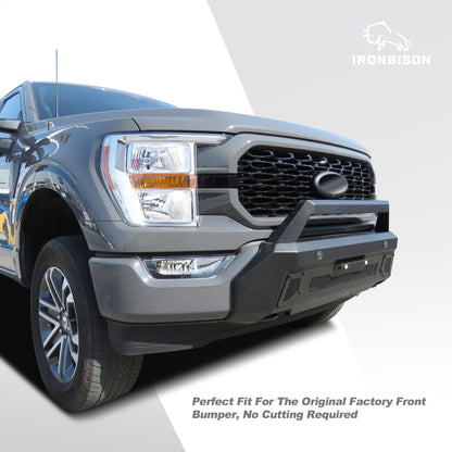 IRONBISON Front Bumper Compatible with 2021-2023 Ford F150 (Exclude 2022-2023 F150 Lightning EV) Can Add LED Light Bar Fine Texture Black Truck F150 Bumper Guard Stubby Bull Bar