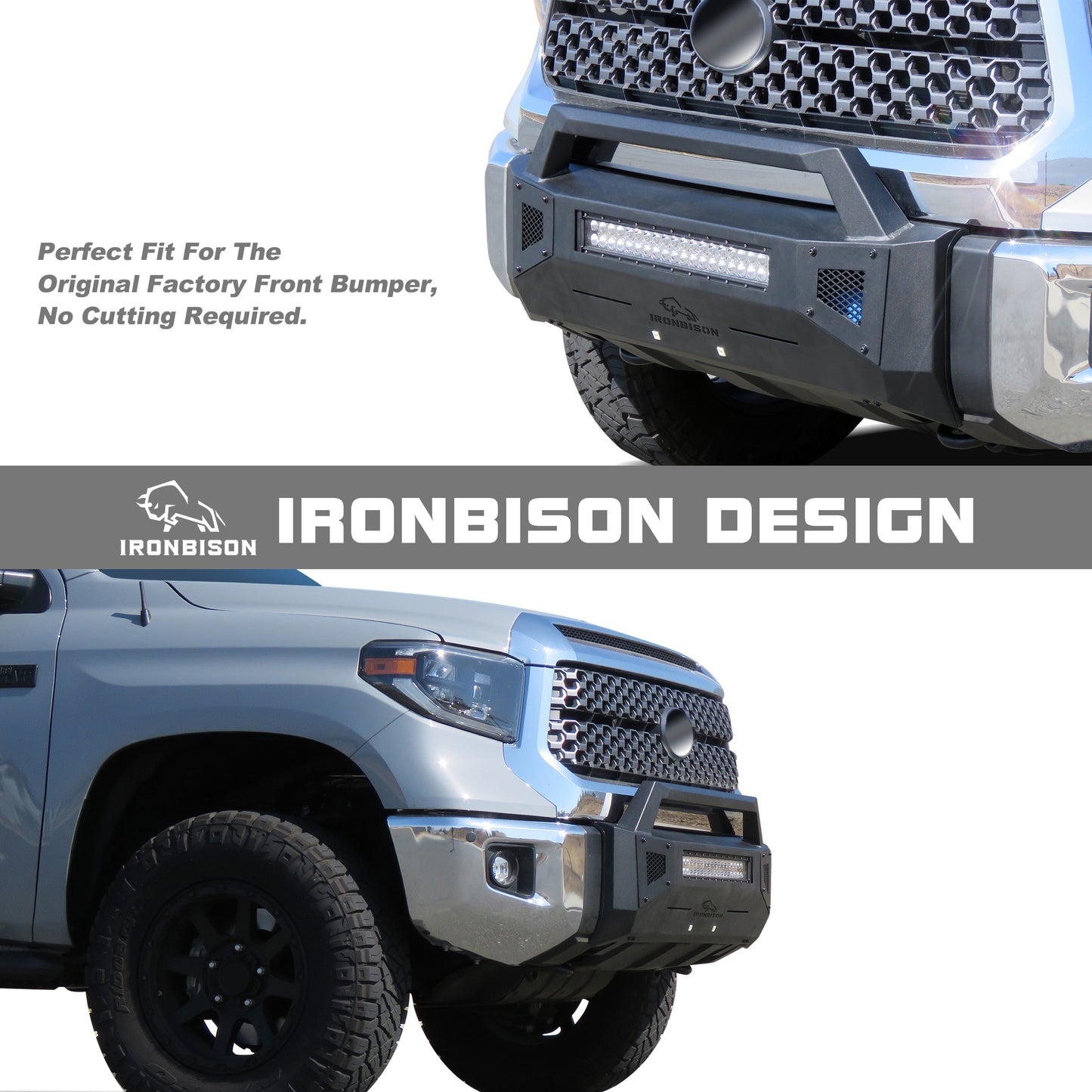 IRONBISON Front Bumper Compatible with 2014-2021 Toyota Tundra Stubby Truck Pickup Tundra Bumper Guard Bull Bar Can Add LED Light Bar Fine Texture Black