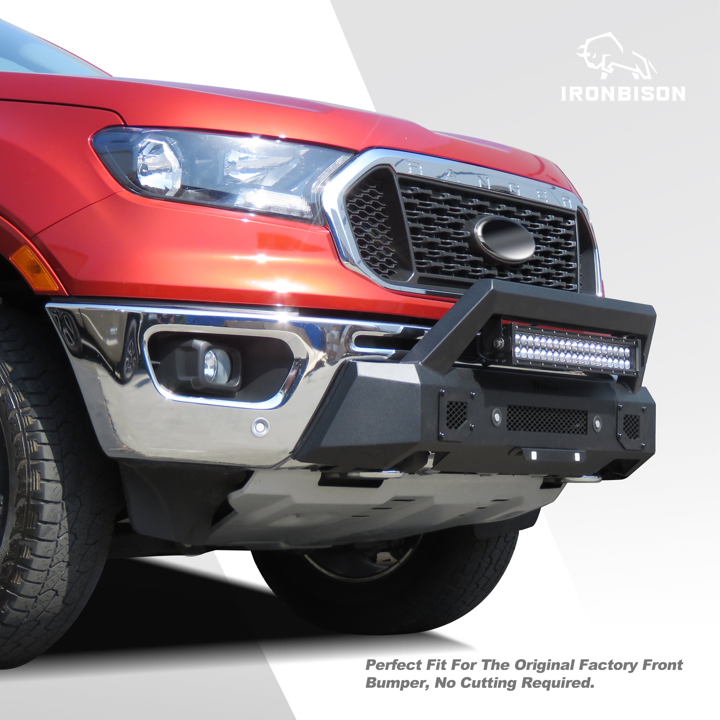 IRONBISON Stubby Front Bumper For 2014-2021 Toyota Tundra - Black Bull Bar With LED Light Mounts