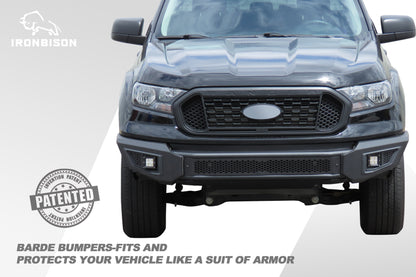 IRONBISON Barde Front Bumper for 2019-2023 Ford Ranger Heavy Duty Foldable Ranger Truck Front Bumper Guard with Fog Lights & Splash Guard Can Add LED Lights Bar Fine Textured Black Powder Finish