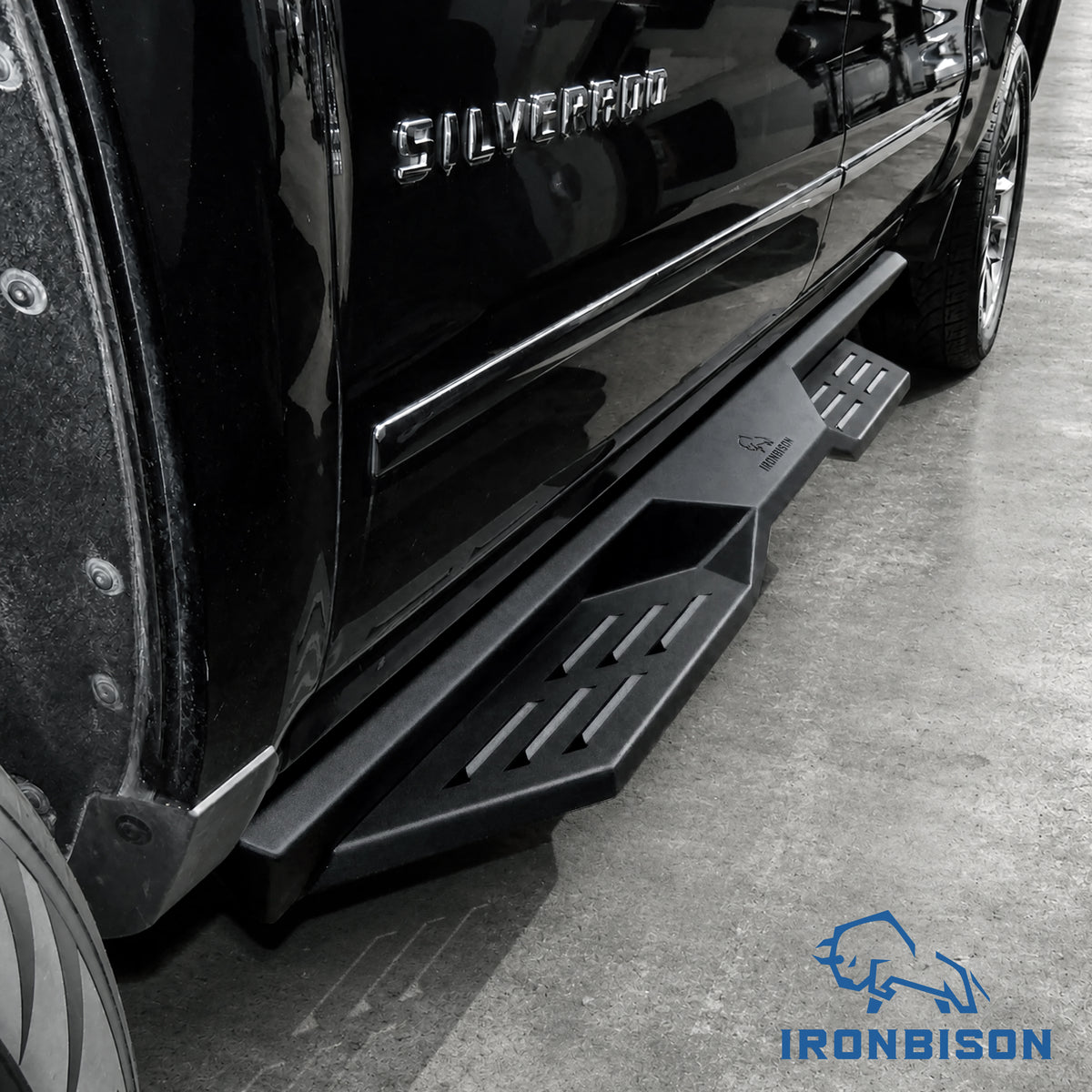 IRONBISON Defender Steps Running Boards Fit 2007-2018 Chevy Silverado/GMC Sierra 1500 | 2007-2019 Silverado/Sierra 2500/3500 Heavy Duty Crew Cab (Excl. Diesel Model with DEF Tank) Side Steps Nerf Bars (IBDS-C002)
