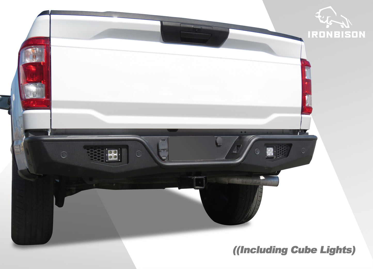 IRONBISON Rear Bumper Compatible with 2021-2023 Ford F150 (Exclude 2022-2023 F150 lightning EV), Full Width F150 Rear Step Bumper with Cube Lights Off-road Steel Bumper Guard Fine Texture Black