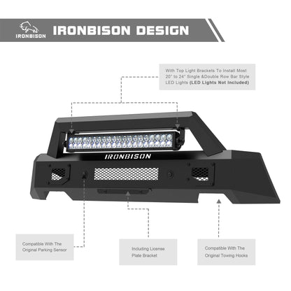 IRONBISON Front Bumper Compatible with 2019-2023 Ford Ranger Heavy Duty Truck Pickup Ranger Stubby Bumper Guard Bull Bar Can Add LED Light Bar Fine Texture Black