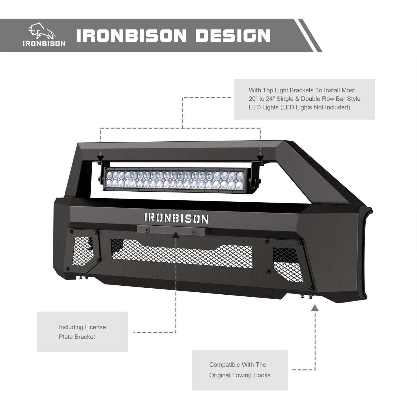 IRONBISON Front Bumper Compatible with 2015-2017 Ford F150 (Include EcoBoost Engine Model) Can Add LED Light Bar Fine Texture Black Truck F150 Bumper Guard Stubby Bull Bar