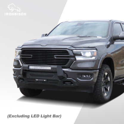 IRONBISON Front Bumper Compatible with 2019-2024 RAM 1500 (Exclude 19-24 Classic, 19-24 Diesel, 19-24 Rebel, 21-24 TRX Model) Can Add LED Light Bar Fine Texture Black Truck Bumper Guard Bull Bar