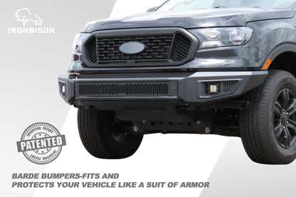 IRONBISON Barde Front Bumper for 2019-2023 Ford Ranger Heavy Duty Foldable Ranger Truck Front Bumper Guard with Fog Lights & Splash Guard Can Add LED Lights Bar Fine Textured Black Powder Finish