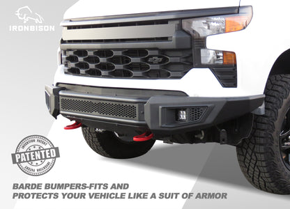 IRONBISON Front Bumper Compatible with 2022-2024 Chevy Silverado 1500 (Exclude 2022 Silverado 1500 LTD), Pickup Truck Silverado Bumper Guard with 2 LED Cube Lights Can Add 30” LED Light Bar