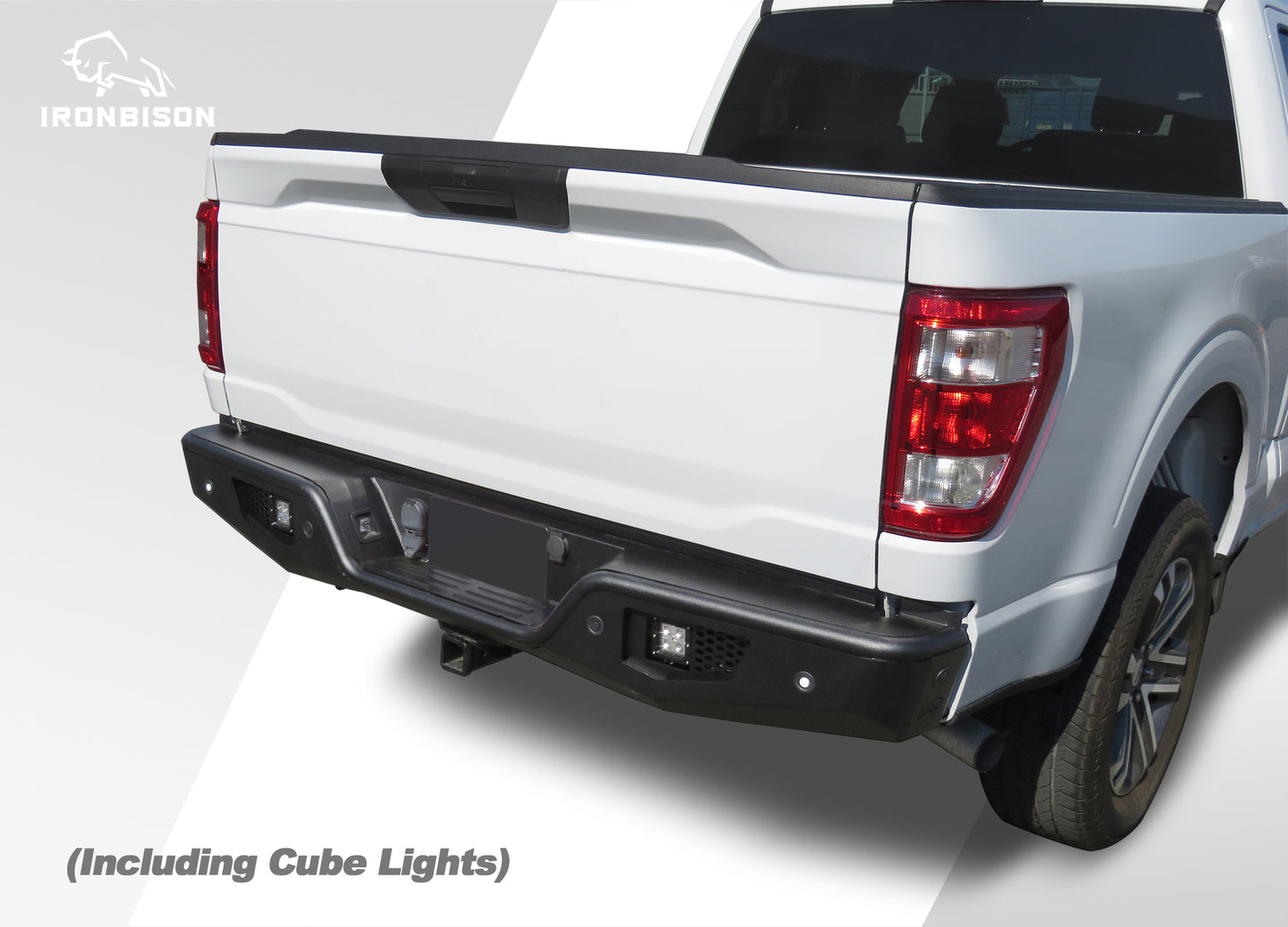 IRONBISON Rear Bumper Compatible with 2021-2023 Ford F150 (Exclude 2022-2023 F150 lightning EV), Full Width F150 Rear Step Bumper with Cube Lights Off-road Steel Bumper Guard Fine Texture Black