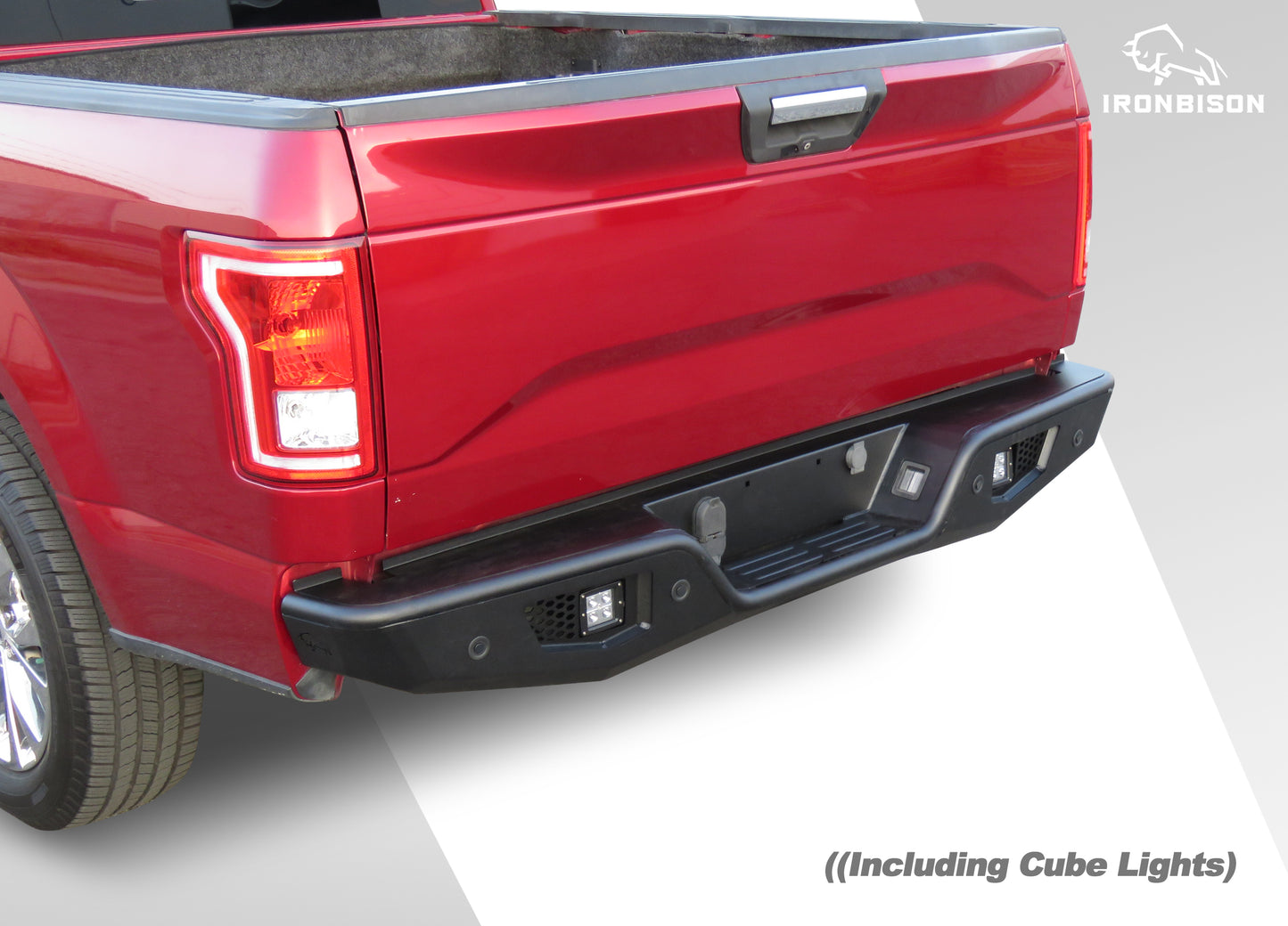 IRONBISON Rear Bumper Compatible with 2015-2020 Ford F150, Full Width Pickup Truck F150 Back Bumper Guard Accommodates Factory Hitch Receiver Off-Road Steel Rear Bumper Fine Texture Black