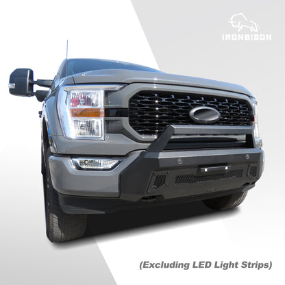 IRONBISON Front Bumper Compatible with 2021-2023 Ford F150 (Exclude 2022-2023 F150 Lightning EV) Can Add LED Light Bar Fine Texture Black Truck F150 Bumper Guard Stubby Bull Bar