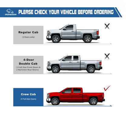 IRONBISON Defender Steps Running Boards Fit 2007-2018 Chevy Silverado/GMC Sierra 1500 | 2007-2019 Silverado/Sierra 2500/3500 Heavy Duty Crew Cab (Excl. Diesel Model with DEF Tank) Side Steps Nerf Bars (IBDS-C002)