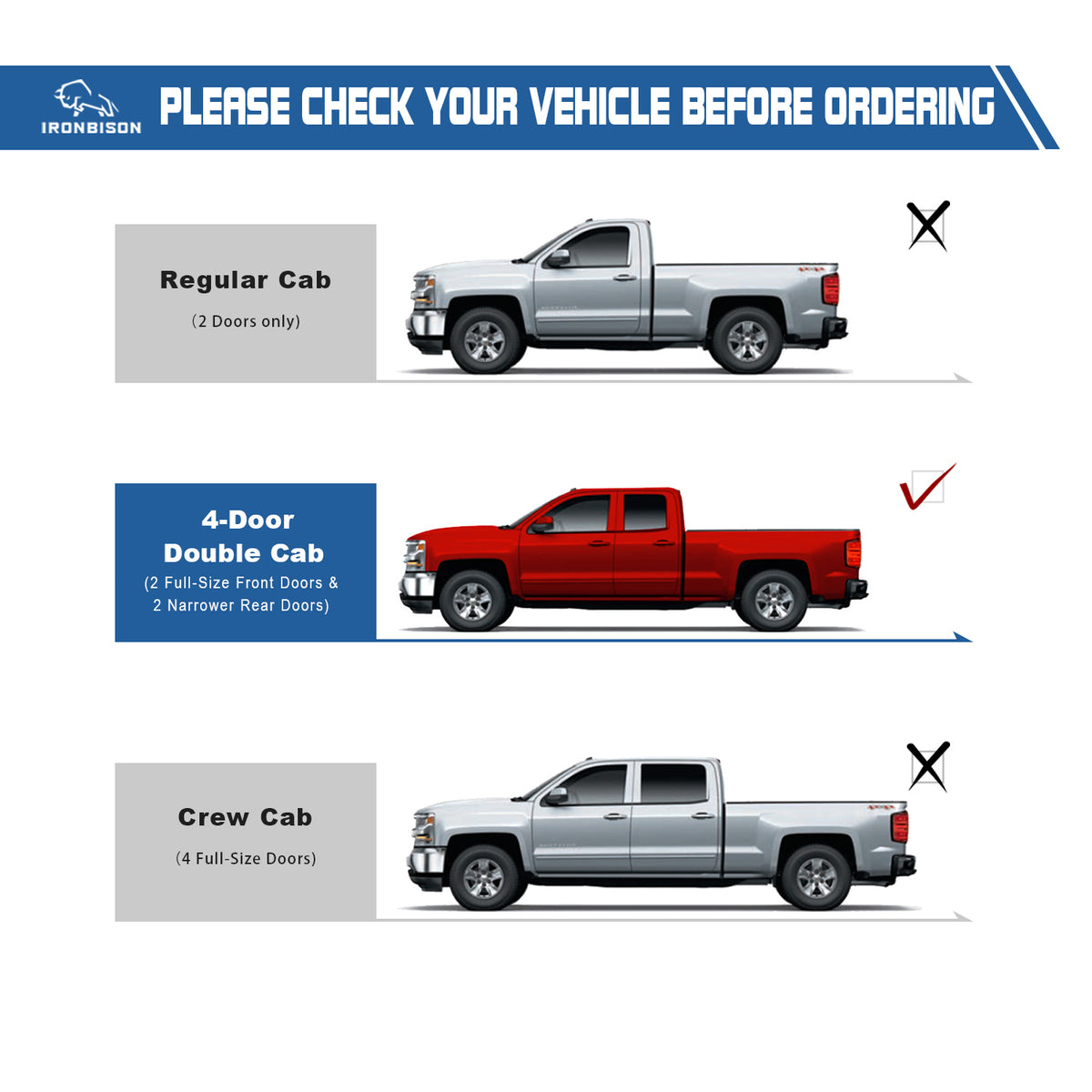 IRONBISON Defender Steps Running Boards Fit 2007-2018 Chevy Silverado/GMC Sierra 1500 | 2007-2019 Chevy Silverado/GMC Sierra 2500/3500 HD Extended/Double Cab (Excl. Diesel Model with DEF Tank) Side Steps Nerf Bars (IBDS-C003)