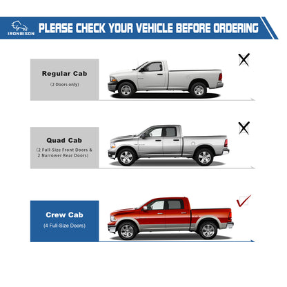 IRONBISON Defender Steps Running Boards Compatible with 2009-2018 Ram 1500 Crew Cab |2019-2024 Ram 1500 Classic |2010-2026 Ram 2500/3500/4500/5500 Crew Cab Pickup Truck Side Steps Nerf Bars Carbon Steel 2pcs (IBDS-D006N)