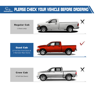 IRONBISON Defender Steps Running Boards Compatible with 2009-2018 Dodge RAM 1500 Quad Cab |2019-2024 RAM 1500 Quad Cab Classic Pickup Truck Fine Texture Black Side Steps Nerf Bars Rock Slider Armor (IBDS-D007)