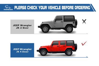 IRONBISON Defender Steps Running Boards Compatible with 2007-2018 Jeep Wrangler JK 4 Door (Excluded 2018 Wrangler JL) SUV Fine Texture Black Side Steps Nerf Bars Rock Slider Armor (IBDS-J011)